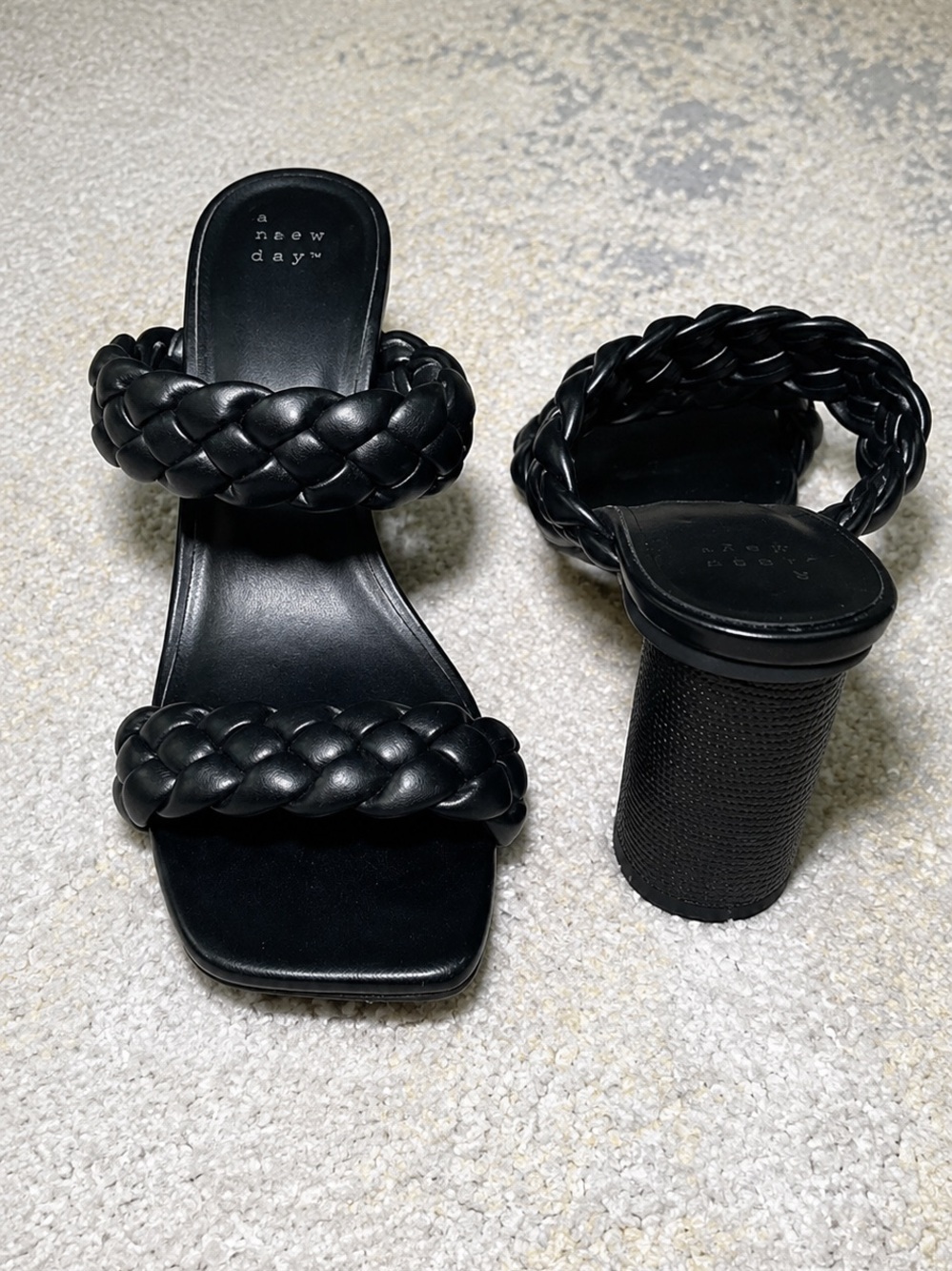 A New Day Black Braided Block Heel Slide Sandals Size 9 - Picture 4 of 7